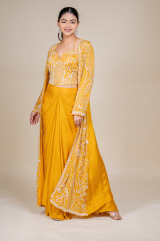 Sunlit Marigold Hand-Embroidered Three-Piece Festive Couture Set