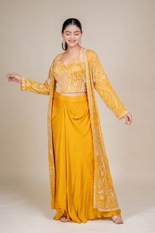 Sunlit Marigold Hand-Embroidered Three-Piece Festive Couture Set