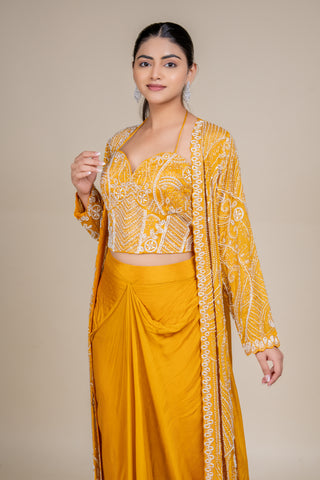 Sunlit Marigold Hand-Embroidered Three-Piece Festive Couture Set