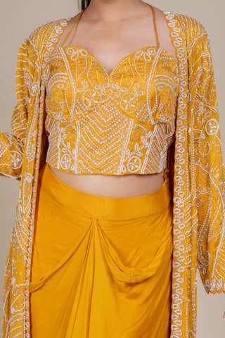 Sunlit Marigold Hand-Embroidered Three-Piece Festive Couture Set
