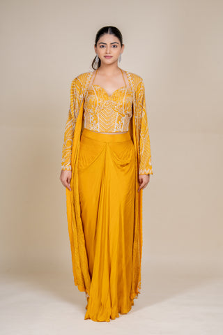 Sunlit Marigold Hand-Embroidered Three-Piece Festive Couture Set