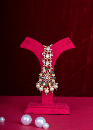 Royal Emerald Polki Kundan Bridal Choker Set with Pearl Drop Detailing