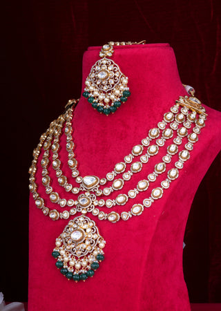 Royal Polki Kundan Bridal Layered Necklace Set with Statement Jhumkas & Maang Tikka