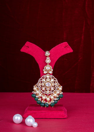 Royal Polki Kundan Bridal Layered Necklace Set with Statement Jhumkas & Maang Tikka