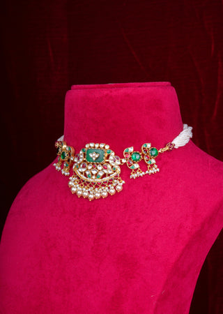 Royal Emerald & Ruby Kundan Bridal Necklace Set with Pearl Drops