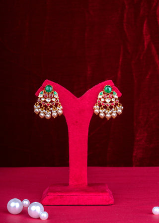 Royal Emerald & Ruby Kundan Bridal Necklace Set with Pearl Drops