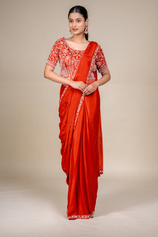 Burnt Sienna Luxe Hand-Embroidered Designer Saree