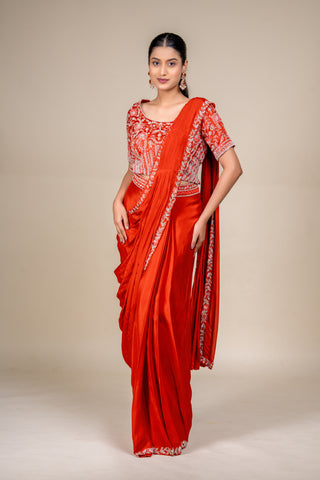 Burnt Sienna Luxe Hand-Embroidered Designer Saree