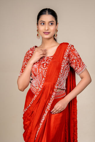 Burnt Sienna Luxe Hand-Embroidered Designer Saree