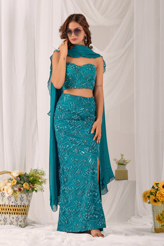 Aqua Serene Pencil Skirt Set