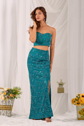 Aqua Serene Pencil Skirt Set