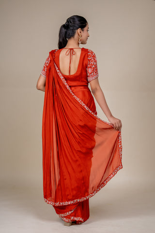 Burnt Sienna Luxe Hand-Embroidered Designer Saree