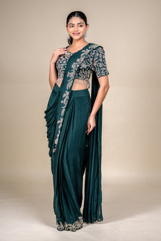 Emerald Royale Hand-Embroidered Designer Saree with Couture Blouse