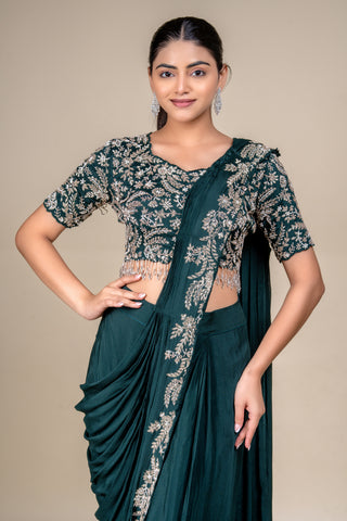 Emerald Royale Hand-Embroidered Designer Saree with Couture Blouse