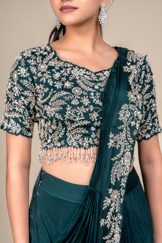 Emerald Royale Hand-Embroidered Designer Saree with Couture Blouse