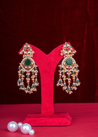 Traditional Rani Haar Pearl Mala with Kundan Pendant & Lotus Motif Jhumkas