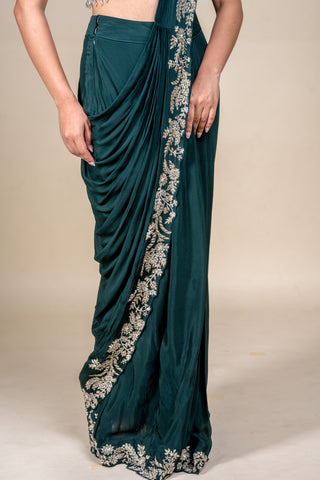 Emerald Royale Hand-Embroidered Designer Saree with Couture Blouse