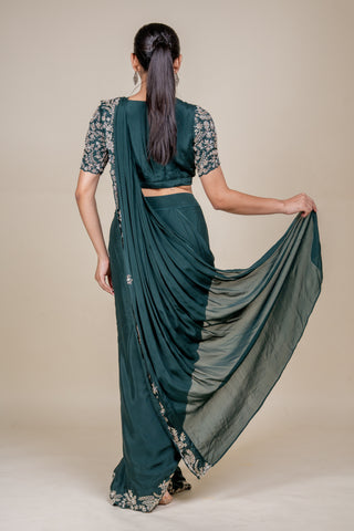 Emerald Royale Hand-Embroidered Designer Saree with Couture Blouse
