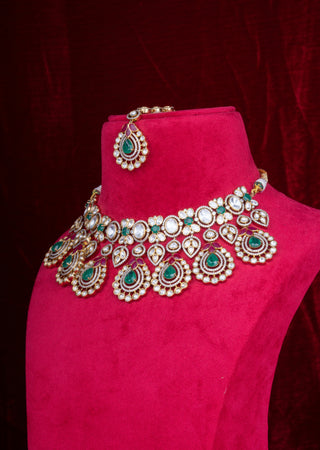 Royal Emerald & Ruby Polki Kundan Bridal Choker Set with Layered Motif Design