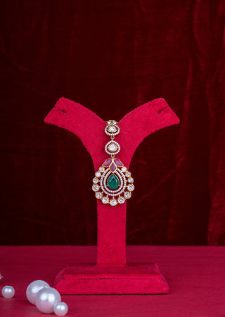 Royal Emerald & Ruby Polki Kundan Bridal Choker Set with Layered Motif Design