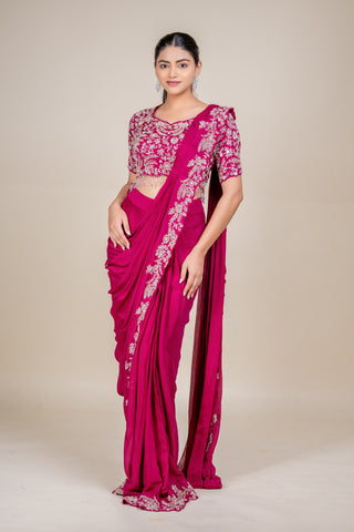 Imperial Berry Wine Hand-Embellished Saree with Designer Blouse