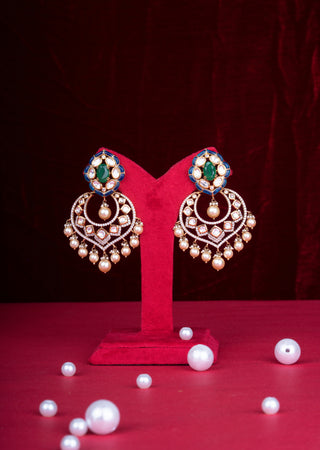 Royal Emerald & Sapphire Polki Kundan Bridal Choker Set with Pearl Detailing