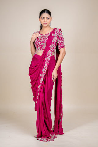 Imperial Berry Wine Hand-Embellished Saree with Designer Blouse