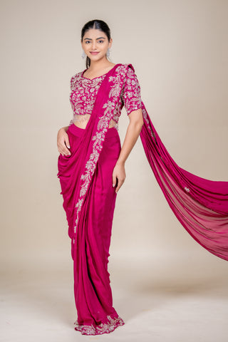 Imperial Berry Wine Hand-Embellished Saree with Designer Blouse