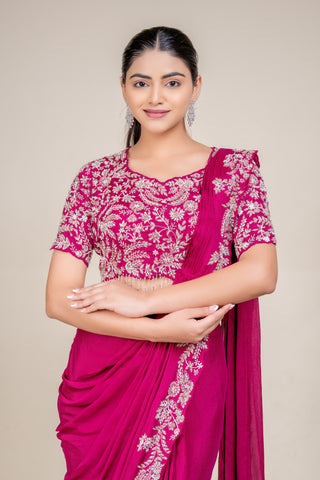 Imperial Berry Wine Hand-Embellished Saree with Designer Blouse