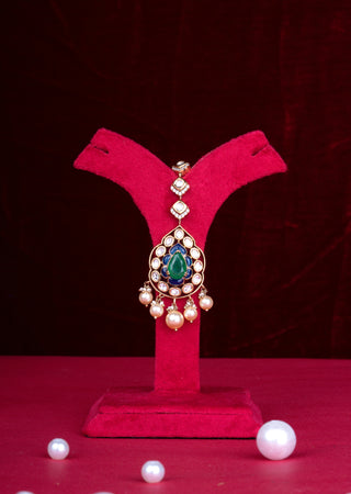 Royal Emerald & Sapphire Polki Kundan Bridal Choker Set with Pearl Detailing