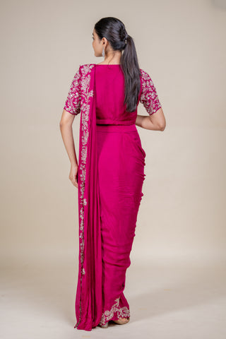 Imperial Berry Wine Hand-Embellished Saree with Designer Blouse