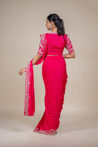 Royal Fuchsia Bloom Hand-Embellished Saree with Designer Blouse