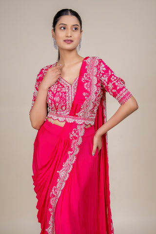 Royal Fuchsia Bloom Hand-Embellished Saree with Designer Blouse