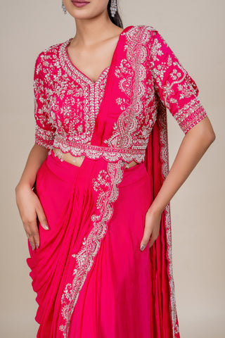 Royal Fuchsia Bloom Hand-Embellished Saree with Designer Blouse