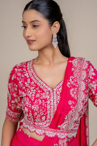 Royal Fuchsia Bloom Hand-Embellished Saree with Designer Blouse
