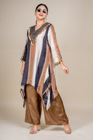 Desert Luxe Embellished Silk Kaftan Co-Ord with Statement Palazzo
