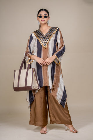 Desert Luxe Embellished Silk Kaftan Co-Ord with Statement Palazzo