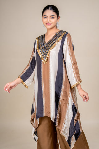 Desert Luxe Embellished Silk Kaftan Co-Ord with Statement Palazzo