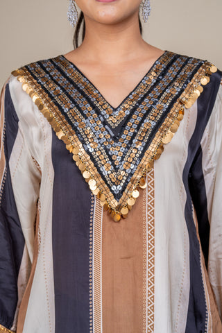 Desert Luxe Embellished Silk Kaftan Co-Ord with Statement Palazzo