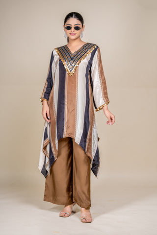 Desert Luxe Embellished Silk Kaftan Co-Ord with Statement Palazzo