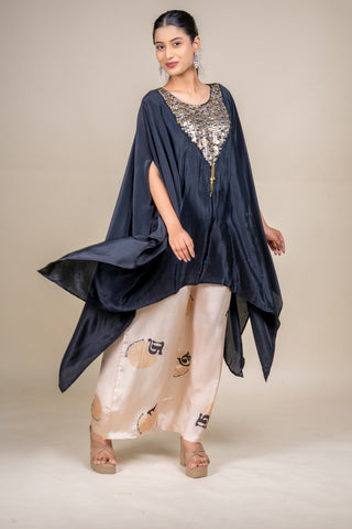 Midnight Noir Embellished Silk Kaftan with Signature Palazzo Set