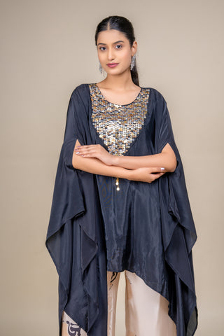 Midnight Noir Embellished Silk Kaftan with Signature Palazzo Set