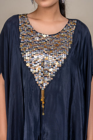 Midnight Noir Embellished Silk Kaftan with Signature Palazzo Set