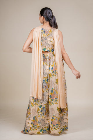 Vintage Sand Garden Embroidered Floral Palazzo Set with Dupatta