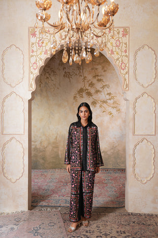 Noir Garden Hand-Embroidered Jacket Style Co-Ord Set