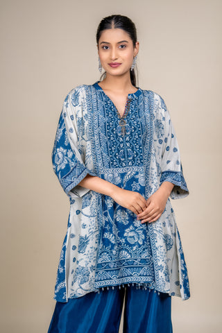 Royal Indigo Mist Printed Kurta Set with Elegant Palazzo