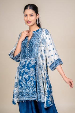 Royal Indigo Mist Printed Kurta Set with Elegant Palazzo