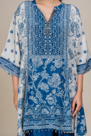 Royal Indigo Mist Printed Kurta Set with Elegant Palazzo