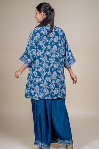 Royal Indigo Mist Printed Kurta Set with Elegant Palazzo