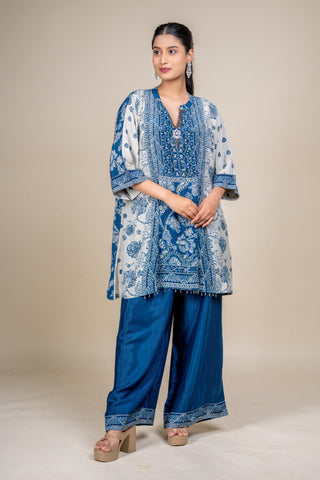 Royal Indigo Mist Printed Kurta Set with Elegant Palazzo